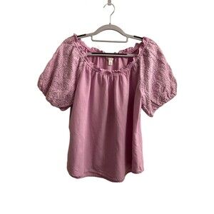 Cato Women’s Purple Puff Sleeve Embroidered Boho Peasant Top Size S